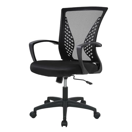 FDW Home Office Chair Mid Back PC Swivel Lumbar Support Adjustable Desk Task Computer Ergonomic Comfortable Mesh Chair with Armrest (Black) FDW