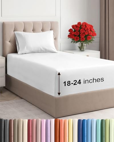 Extra Deep Pocket Twin XL Sheets - 3 Piece Breathable & Cooling Bed Sheets - Hotel Luxury Bed Sheet Set - Soft, Wrinkle Free & Comfy - Easily Fits Extra Deep Mattresses - Deep Pocket White Sheets Set CGK Unlimited