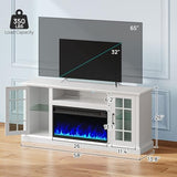 Rolanstar Fireplace TV Stand with Led and Power Outlets, White Entertainment Center with 26" Electric Fireplace for 45/50/55/60/65 inch TVs, Modern TV Console with Storage Cabinet for Living Room Rolanstar