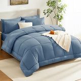 CozyLux Twin Comforter Set with Sheets Dusty Blue, 5 Pieces Bed in a Bag, Grayish Blue Comforter Twin Size, All Season Bedding Set with Stitch Quilted Comforter, Flat Sheet, Fitted Sheet, Pillowcases CozyLux