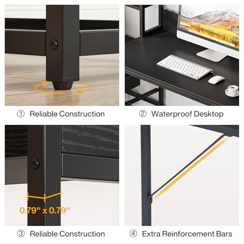 Tribesigns 55 Inch Computer Desk with 2 Drawers and Storage Shelves, Rustic Office Desk with Hutch, Study Writing Gaming Table Laptop Workstation for Home Office (Black) Tribesigns