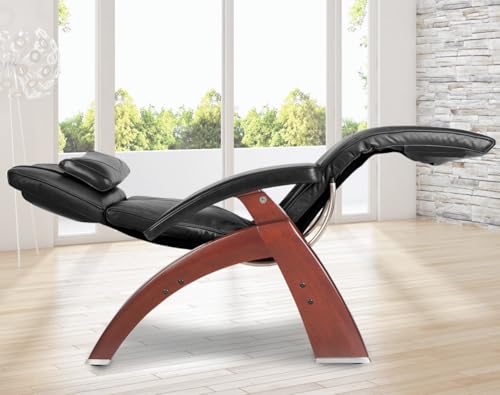 Perfect Chair Human Touch PC-420 Classic Manual Plus Zero Gravity Recliner, Black Vegan SoftHyde Vinyl, Extended Armrests, Solid Wood Stain Base (Walnut Wood Stain Base)