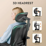 DEVAISE Ergonomic Mesh Office Chair with Adjustable 3D Headrest and Tilt Function, Big and Tall Reclining Comfy Home Computer Desk Chair with Lumbar Support and 3D Armrests, Black DEVAISE