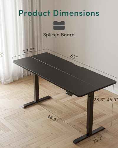 CubiCubi 63 x 28 Large Standing Desk, Height Adjustable Electric Computer Desk, 28" Deep Desktop, Sit Stand up Home Office Workstations with 4 Preset Heights, Black CubiCubi
