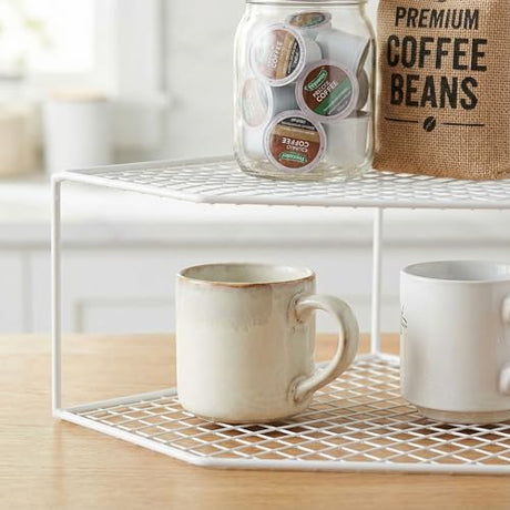 Beavorty 2-Tier Corner Storage Shelf Cabinet Organizer Corner Stand Rack Countertop Shelf Storage for Dishes and Plates Kitchen Cabinet Pantry Cosmetics Makeup Organization 12cm White Beavorty