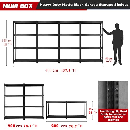 MUIR BOX 57" H 4 Tier 40" Wide Garage Shelving 2400 lbs Heavy Duty Garage Storage Shelves Heavy Duty Shelving Adjustable Metal Shelving for Garage Industrial Rack (40" Wx20 Dx57 H) - WoodArtSupply