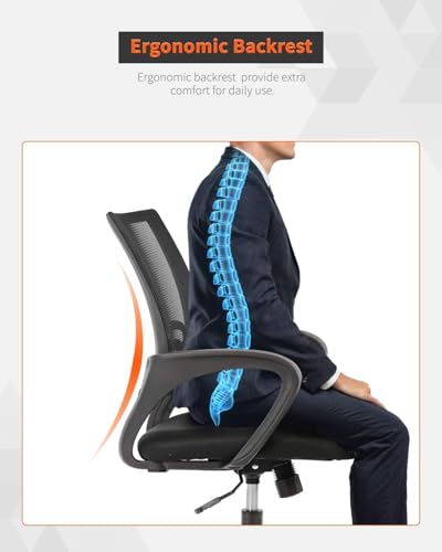 Home Office Chair Ergonomic Desk Chair Mid-Back Mesh Computer Chair Lumbar Support Comfortable Executive Adjustable Rolling Swivel Task Chair with Armrests(Black) FDW
