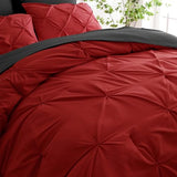 Ubauba 7pc King Size Comforter Set with Sheets, All Season Pintuck 7 Piece Bedding Sets Red and Black, Pinch Pleating Bed in a Bag Set with Comforters (Red and Black,King)