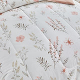 Joyreap 7pcs Cotton Comforter Sheet Set for Girls, Queen Size Bed in a Bag, Pink Flowers n Leaves Botanical Design, Soft n Cozy Kids Bedding Comforter Set for All Season- 88x88 inches Joyreap