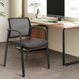 CLATINA Stackable Office Chair, Mesh Back Guest Chairs with Comfortable Leather Seat Arms Stacking Ergonomic Desk Chair No Wheels for Conference Waiting Reception School Stationary, Black, Set of 4 CLATINA