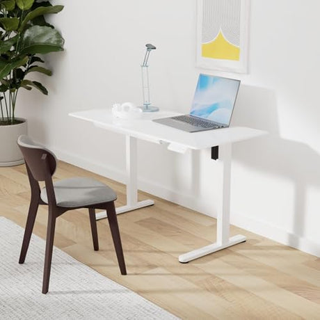 Marsail Glass Electric Standing Desk with Drawer, 40 x 24 Inches Height-Adjustable Desk, One-Piece Tempered Glass Top, Ergonomic Home Office Sit Stand Desk with 4 Preset Heights, White Marsail