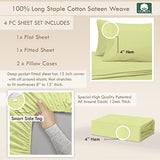 400 Thread Count Cotton Queen Size Light Green Sheets Set, 100% Long Staple Cotton 4 PC Sheets, Sateen Cotton Bedding Set fit Upto 15 inch Deep Pocket (Light Green Queen 100 Percent Cotton Sheet Set) Pizuna