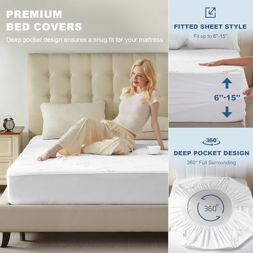 BEDLORE Full Size Waterproof Mattress Protector Viscose Derived from Bamboo, Soft Mattress Cover Fitted with Deep Pocket 6"-15", Breathable Noiseless Mattress Pad, Machine Washable(White) BEDLORE