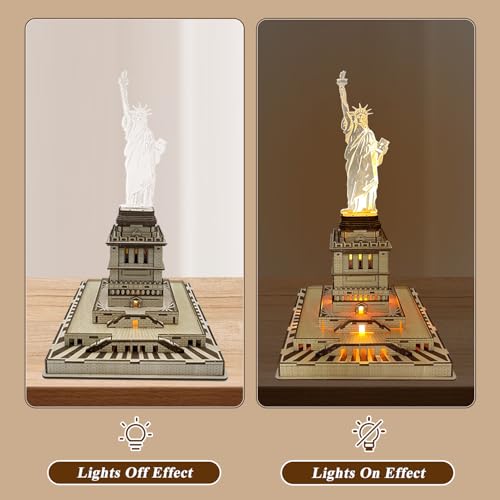 Ysityum 3D Wooden Puzzle for Adults - Statue of Liberty Wood Puzzle Modle Kits with USB LED Light, DIY Architecture Building Craft Toy Set Brain Teaser Gifts for Kids & Teens (147PCS)