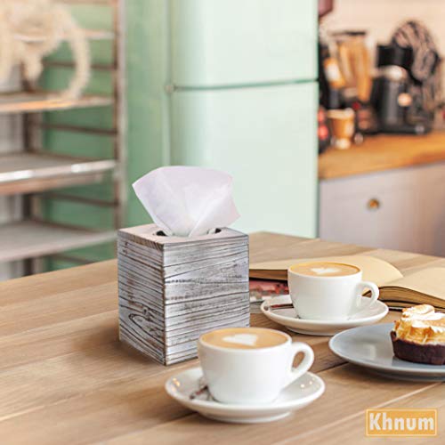 White Barnwood Tissue Box Cover: 2 Pack Tissue Box Holder Includes Slide-Out Bottom Panel, Stylish Tissue Box Cover Square Perfect for Farmhouse Bathroom Decor Khnum