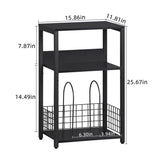 LELELINKY Black End Table, Small Side Table with Metal Frame,Modern Record Player Stand with Storage Shelf, Wood 3 Tier Sofa Bedside Tables, Narrow Nightstand for Living Room Bedroom Office LELELINKY