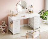 ODK 48 Inch White Computer Desk with 8 Fabric Drawers, Modern Office Desk with Large Storage for Home Office, Study, Gaming, White ODK