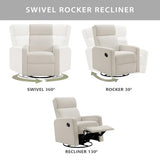 Oxford Baby Layton Manual Upholstered Glider Recliner Rocking Chair 360° Swivel for Nursery and Living Room – Cream