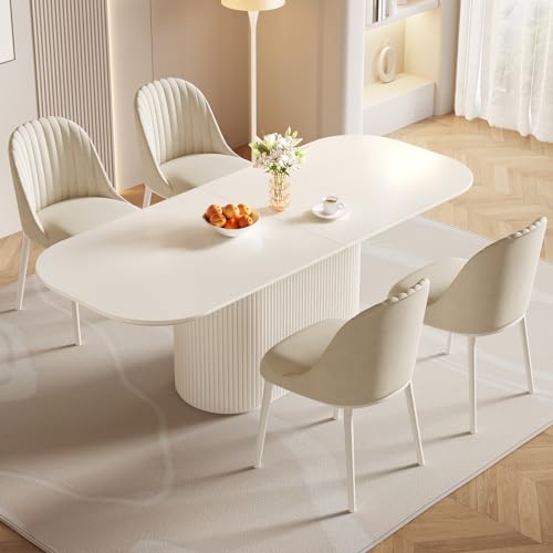 Guyii 86.61" Oval Dining Table Set with 8 Chairs, Modern Kitchen Table Set, Indoor Rectangular Dining Room Table for Kitchen, Bar, Living Room, Breakfast Nook, Cream White Guyii