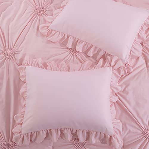 ROYALAY Pink Bedding Kids Comforter Sets for Girls Ruffle Bedding Set Full/Queen Size with 2 Pillow Shams, Blush Pinch Pleat Comforter for All Season (Pink, Full-81"x86") ROYALAY
