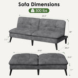Vongrasig Futon Sofa Bed Velvet Futon Couch with Adjustable Backrest, Small Convertible Folding Sleeper Sofa Bed, Modern Loveseat for Living Room, Bedroom and Small Space, Gray Vongrasig