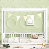 CITYLIGHT White Twin Size Wooden Canopy Bed with Guardrails for Kids CITYLIGHT