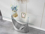 Modern Entryway Console Table with Tempered Glass Top & U Shape Stainless Steel Pedestal Base, Long Consle Table Behind Couch, Hallway Table for Entryway, Living Room Console Table, Foyer Table,Silver TehRecBT