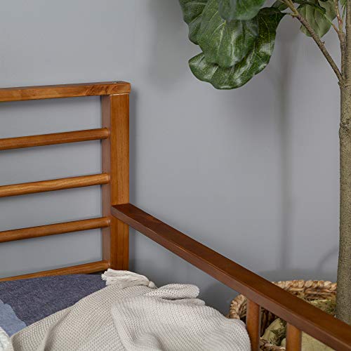 Mid-Century Modern Caramel Wood Spindle Daybed Frame with Headboard and Footboard - Twin Size - WoodArtSupply