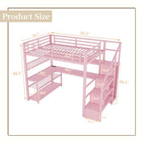 OYUMOENTS Full Size Loft Bed with Desk and Stairs, Metal Loft Bed with LED Light & Charge Station, Heavy-Duty Beds with Wardrobe & Storage Shelves, No Spring Box Required, No squeaks, Pink OYUMOENTS