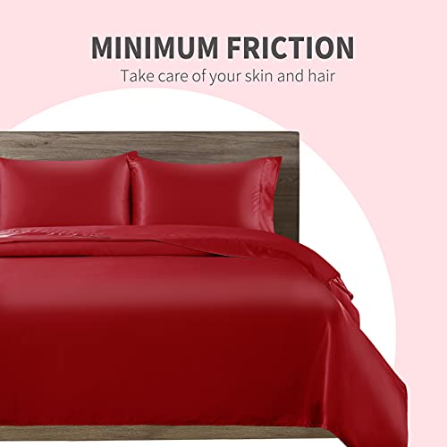 Cobedzy Satin Sheets King Size, 4 Pcs Silky Soft Satin Bed Sheets King Set with Deep Pockets, Extra Smooth & Luxurious Microfiber Sheet for Hair and Skin(Red) Cobedzy