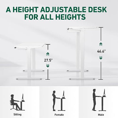 FEZIBO 40 x 24 Inches Standing Desk with Drawer, Adjustable Height Electric Stand up Desk with Storage, Sit Stand Home Office Desk, Ergonomic Computer Desk, White - WoodArtSupply