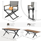 Grand patio 11-Piece Outdoor Dining Set, 10 Extra-Wide Folding Chairs & 1 Rectangle Expandable Table for 6-8 Person, Sling Mesh Patio Chairs with Wood Grain Table for Yard, Poolside, Deck, Gray Grand patio
