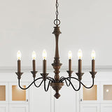 JONATHAN Y JYL1320A Oakley 25" 6-Light Midcentury Farmhouse Iron LED Chandelier Rustic Traditional Dining Room Living Room Kitchen Island Foyer, Wood Finished/Oil Rubbed Bronze JONATHAN Y