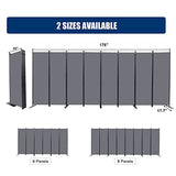 Room Divider Folding Privacy Screens with Wheels, 6FT Tall Divider for Room Separation, Movable Room Partitons and Dividers, Indoor Room Dividers Panel with Fabric (Grey, 8 Panel-176‘’-Flat Base) HOMSCREENER