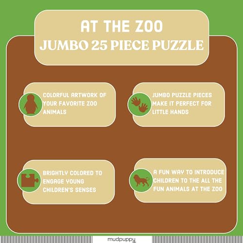 Mudpuppy At The Zoo - Jumbo 25 Piece Jigsaw Floor Puzzle Featuring Lions, Elephants, and More! Mudpuppy