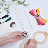 INFUNLY 6 Set Retro Embroidery Pendant Kit for Beginner Cat Plant DIY Embroidery Stitching Necklace Mini Embroidery Stitch Kit Sewing Jewelry Kits with Hoop Instructions for Adults Art Gifts Hanging
