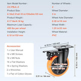 VEVOR Caster Wheels, 5-inch Swivel Plate Casters, Set of 4, with Security A/B Locking No Noise PVC Wheels, Heavy Duty 1800 lbs Load Capacity, Non-Marking Wheels for Cart Furniture Workbench VEVOR