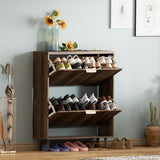 QIVOMIX Shoe Cabinet Storage,Modern Freestanding Organizer with 2 Flip Drawers,Narrow Shoe Rack Cabinet for Entryway,Walnut QIVOMIX