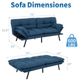 MUUEGM Futon Sofa Bed, 71" Convertible Linen Memory Foam Couch Bed, Modern Backrests Armrests Love Seat for Living Room,Apartment,Office,Blue Sleeper Couch MUUEGM