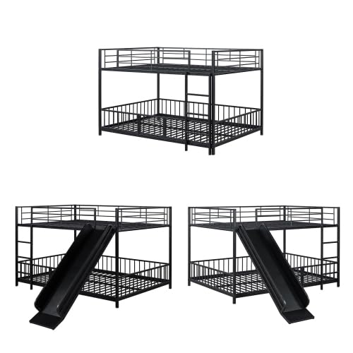 Harper & Bright Designs Full Over Full Metal Bunk Bed with Slide, Heavy Duty Bunk Bed with Small Door, Fence and Ladder for Girls Boys, Black Harper & Bright Designs