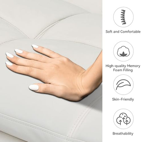 AMICLIBER Convertible Faux Leather Sofa Couch,Memory Foam Futon Couch Bed,Small Splitback Modern Loveseat Sleeper Sofa Bed for Living Room, Office, Apartment, Pear White AMICLIBER
