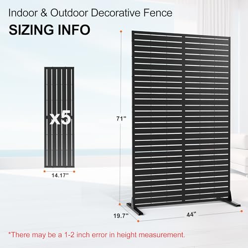Metal Privacy Screen Outdoor, Freestanding Balcony Privacy Fence Panel for Patio, AC Unit Cover, Decorative Outdoor Room Divider (71", Black Louvered, 5 Panels) PolarcoForgeco