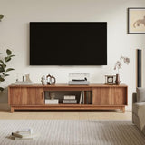 DUMOS 70" Mid Century Modern TV Stand, Mocha Brown Wood Entertainment Center with Storage Cabinets, Media Console Table with Straight Legs & Cable Management for Living Room, Bedroom, Office DUMOS