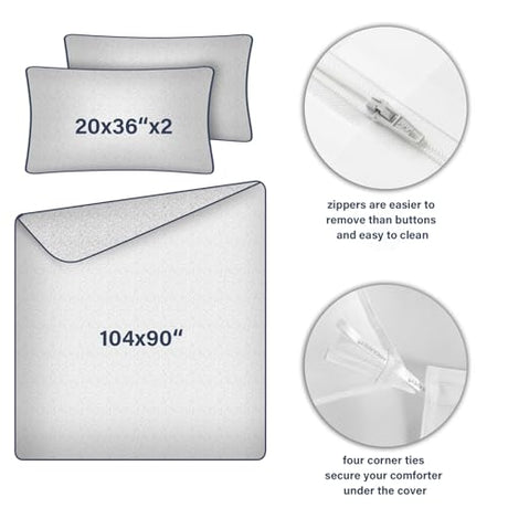 Amolavet Hotel Bedding Duvet Cover King Size Cotton White Satin Pin Striped Textured with Zipper - Duvet Cover King 3 Pcs Set 104x90 - Comforter Cover/Quilt Cover King Size Amolavet