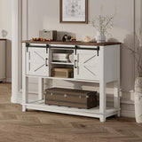 LUXOAK Farmhouse Entryway Table with Sliding Barn Doors, 46" Sofa Table for Living Room, Console Table with Storage Hallway Entrance Table, Antique White LUXOAK
