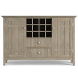 SIMPLIHOME Bedford Solid Pine Wood 54 inch Rustic Sideboard Buffet Credenza in Distressed Grey features 2 Doors, 2 Drawers and 2 Cabinets with 12 Bottle Wine Storage Rack SIMPLIHOME