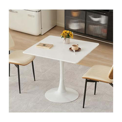 Hansweld Square Dining Table, 31.5" Tulip Table with Thickened Tabletop & Metal Pedestal, Mid Century Modern Bistro Table for Kitchen, Small Places, Living Room, Cafe (White) Hansweld