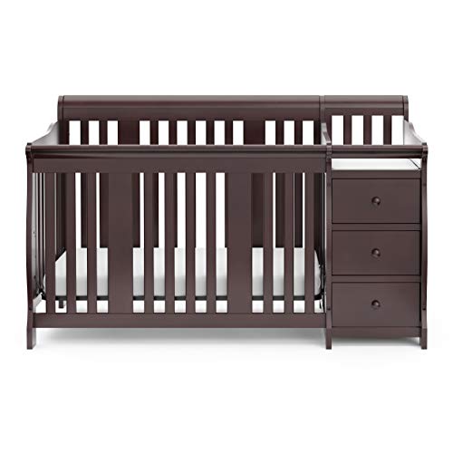Storkcraft Portofino 5-in-1 Convertible Crib and Changer (Espresso) – Crib and Changing -Table Combo with 3 Drawers, Includes Baby Changing Pad, Converts to Full-Size Bed Storkcraft