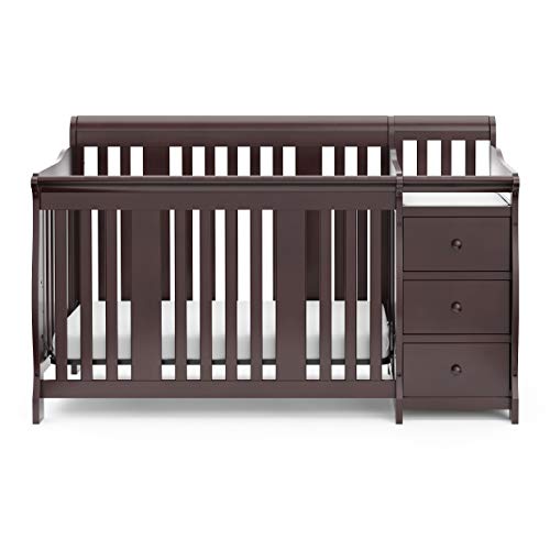 Storkcraft Portofino 5-in-1 Convertible Crib and Changer (Espresso) – Crib and Changing -Table Combo with 3 Drawers, Includes Baby Changing Pad, Converts to Full-Size Bed