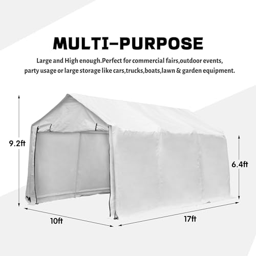 GDY 17 x 10ft Heavy Duty Carport Canopy with Sidewalls Waterproof Garage Car Shelter Enclosed Storage Shed, White GDY